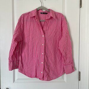 Zara Pink & White XS Striped Long Sleeve Button Up